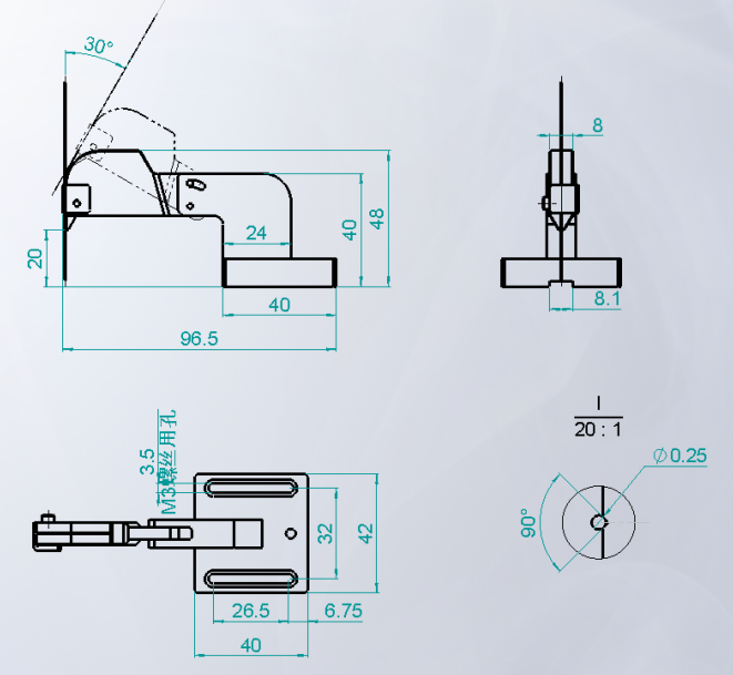 复坦希垂直可调角度光纤夹具 F-OPF006(图2)